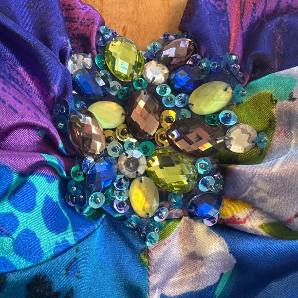 Cache Strapless Mermaid Gown Beaded Bust Tropical Print Sz M READ Y2K USA Made - Picture 15 of 16